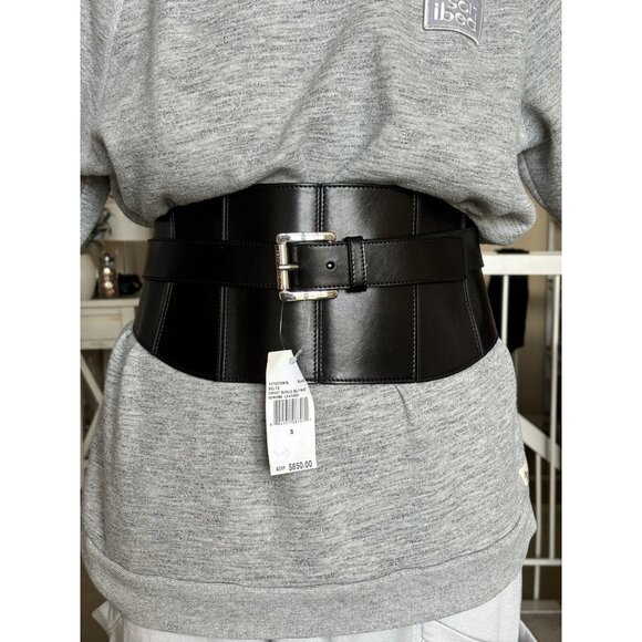 MICHAEL KORS COLLECTION Italy $850 S Black Wrap Leather Waist Corset Belt Long - Picture 1 of 15